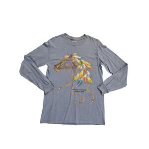 VTG Sportex Horse Feather Mane Graphic T Shirt Sz Small Blue Long Sleeve Women’s